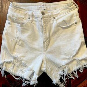 Risen Distressed White Denim Shorts, size Small, excellent used condition.
